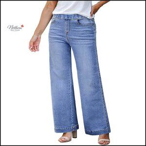 Plus Size Straight Leg Jeans High Waisted Stretchy Denim Pull On Pants